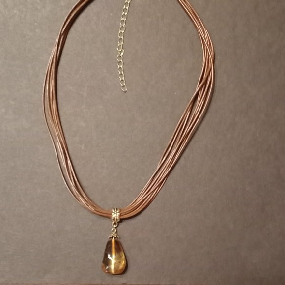 Lia Sophia Buona Sera Gold Tone Brown Multi Cord Faux Amber Crystal Necklace - Picture 1 of 3